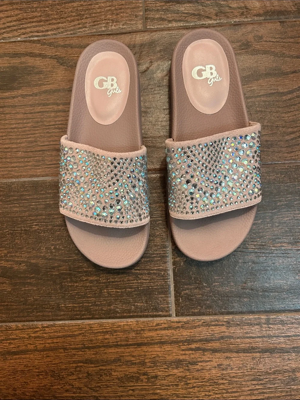 GB Girls Blush Pink Crystal Slide Sandals for Kids size 3
